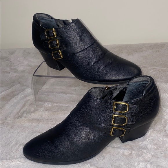 Franco Sarto Black Heeled Boots with Buckle Accents - Picture 1 of 13